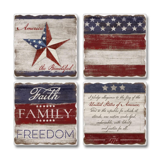 Thirstystone Americana Assorted Tumbled Tile Stone Coasters Manufactured in the USA / Set of 4