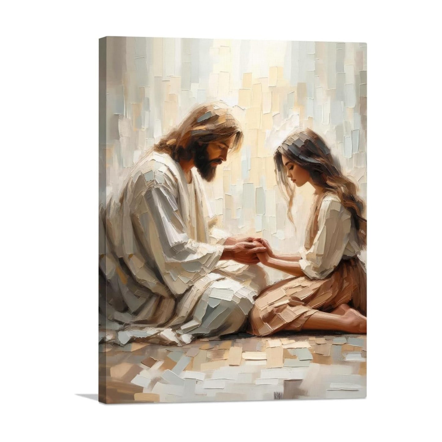 Christian Paintings Religious Canvas Wall Decor / 16"L x 12"W / Jesus and The Girl