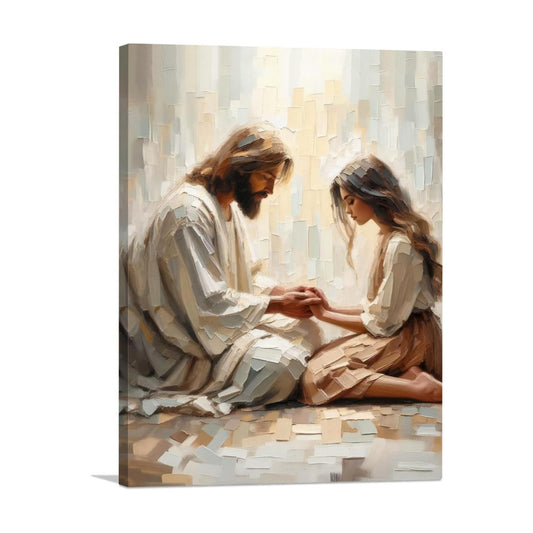 Christian Paintings Religious Canvas Wall Decor / 16"L x 12"W / Jesus and The Girl