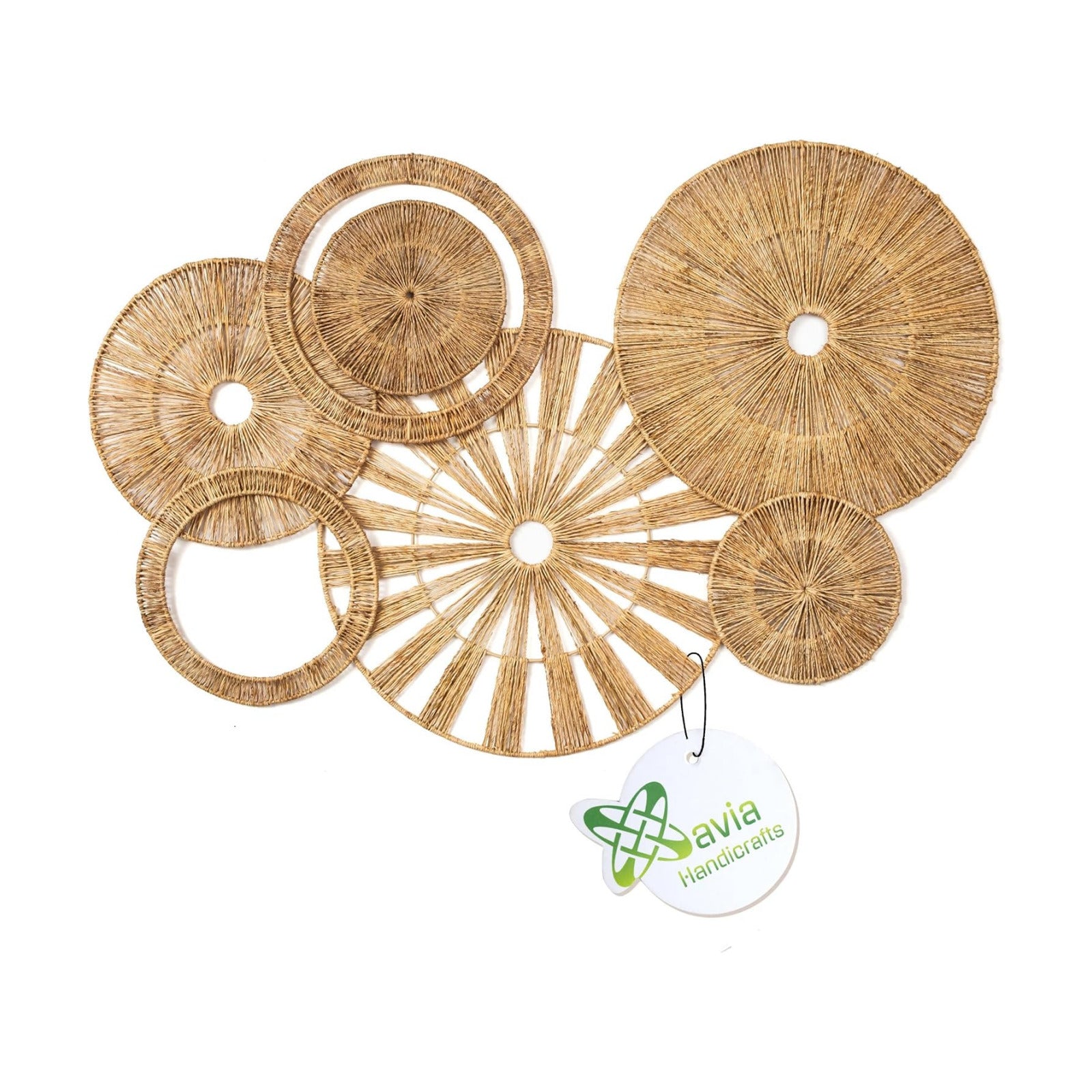 Xavia Handicrafts Boho Wicker Rattan Plate Basket For Décor Hanging Wall / Set of 7