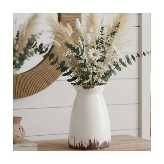 Modern Vases / White Flower Vase- Ceramic Vase for Decor / White Antique-7inch