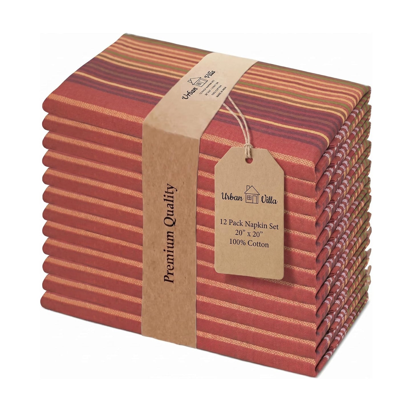 Urban Villa Cloth Napkins Cotton 20x20 (Set of 12) Fall Stripes