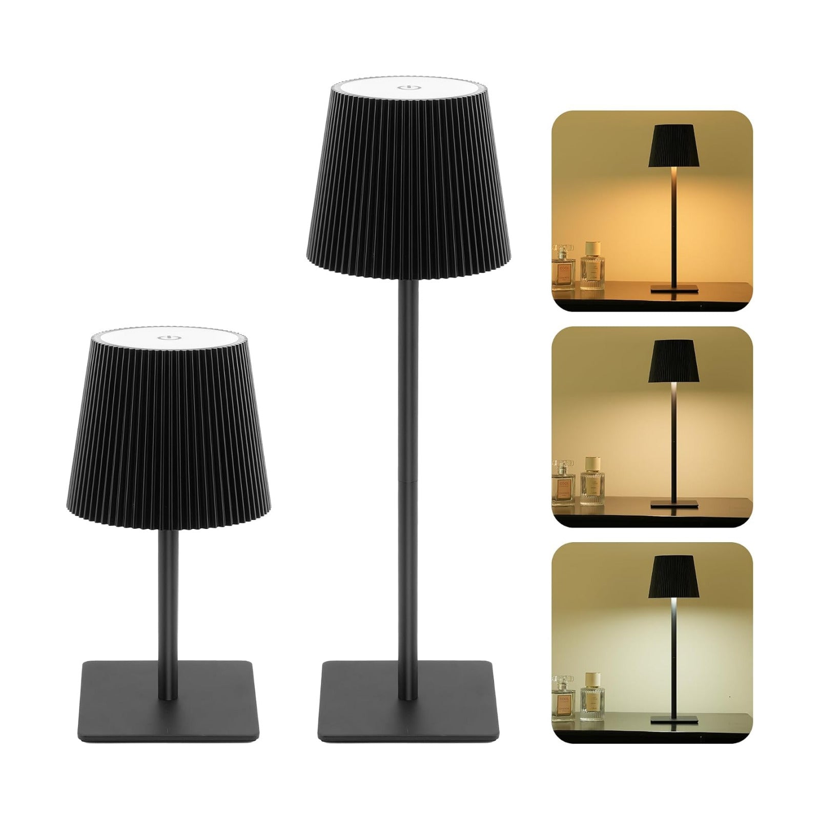 LUTEC 2 Pack Cordless Table Lamp,6000mAh Rechargeable Battery Operated Desk Lamp,Two Adjustable Heights,Waterproof