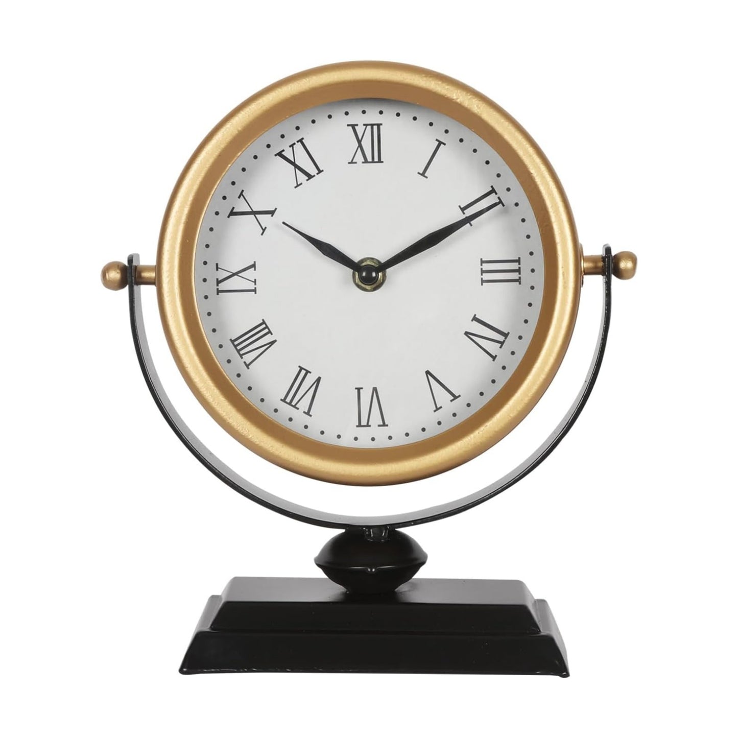 Vintage Analog Battery Operated Small Retro Mini Desk & Mantel Clock / Gold