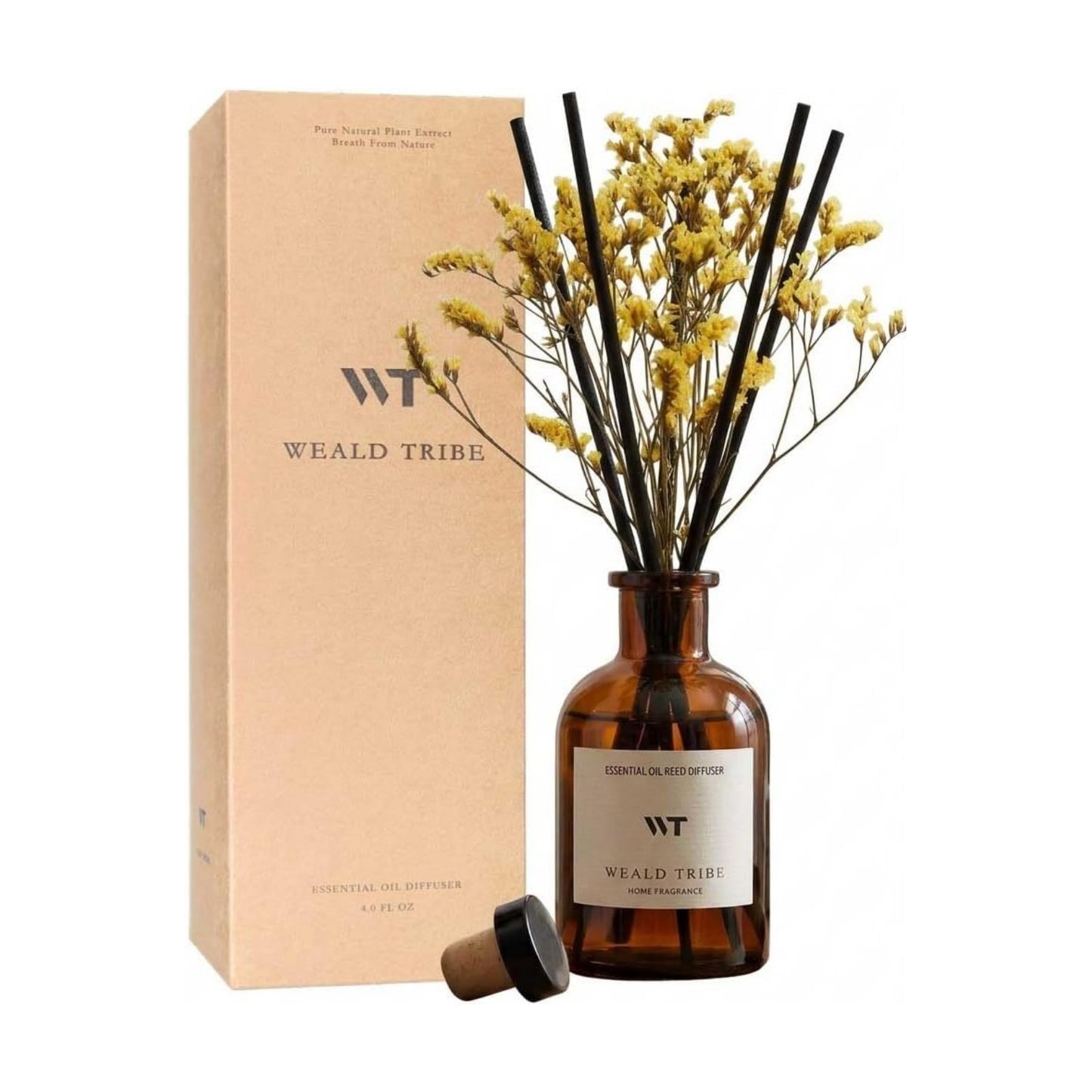 WEALD TRIBE Reed Diffuser Set for Bathroom Air Fresheners, Oil Diffuser Sticks with Flower | Lemongrass Scent 4.0 fl oz