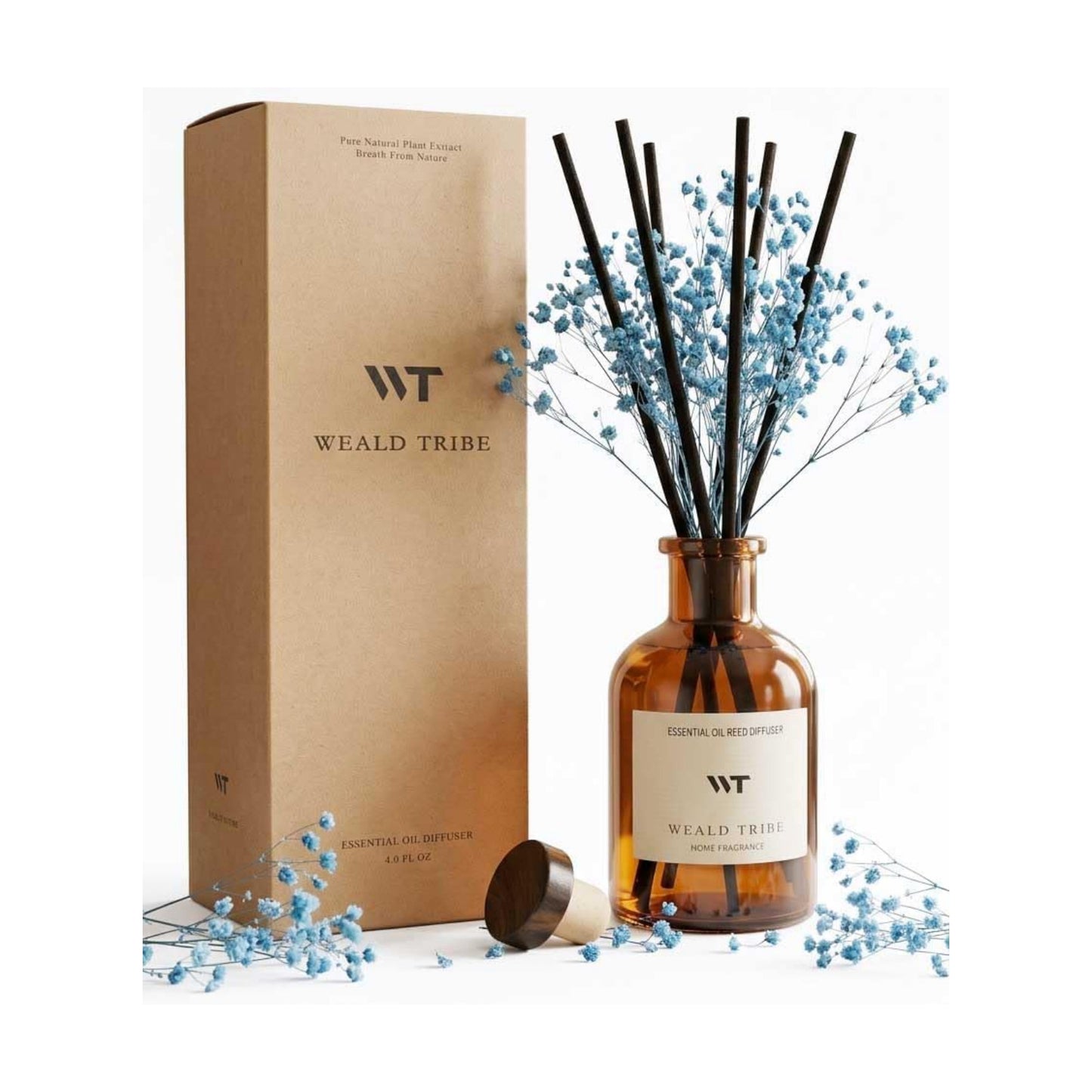 WEALD TRIBE Flower Reed Diffuser Set Cashmere Vanilla Scent for Bathroom Air Fresheners | 4.0 fl oz Fragrance Oils with