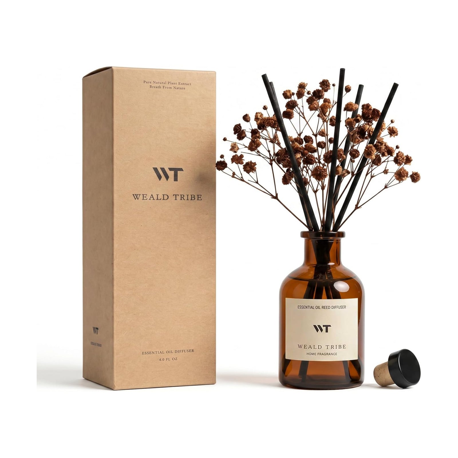 WEALD TRIBE Reed Diffuser Set for Bathroom Air Fresheners, Oil Diffuser Sticks | Vanilla Whiskey Scent 4.0 fl oz Home