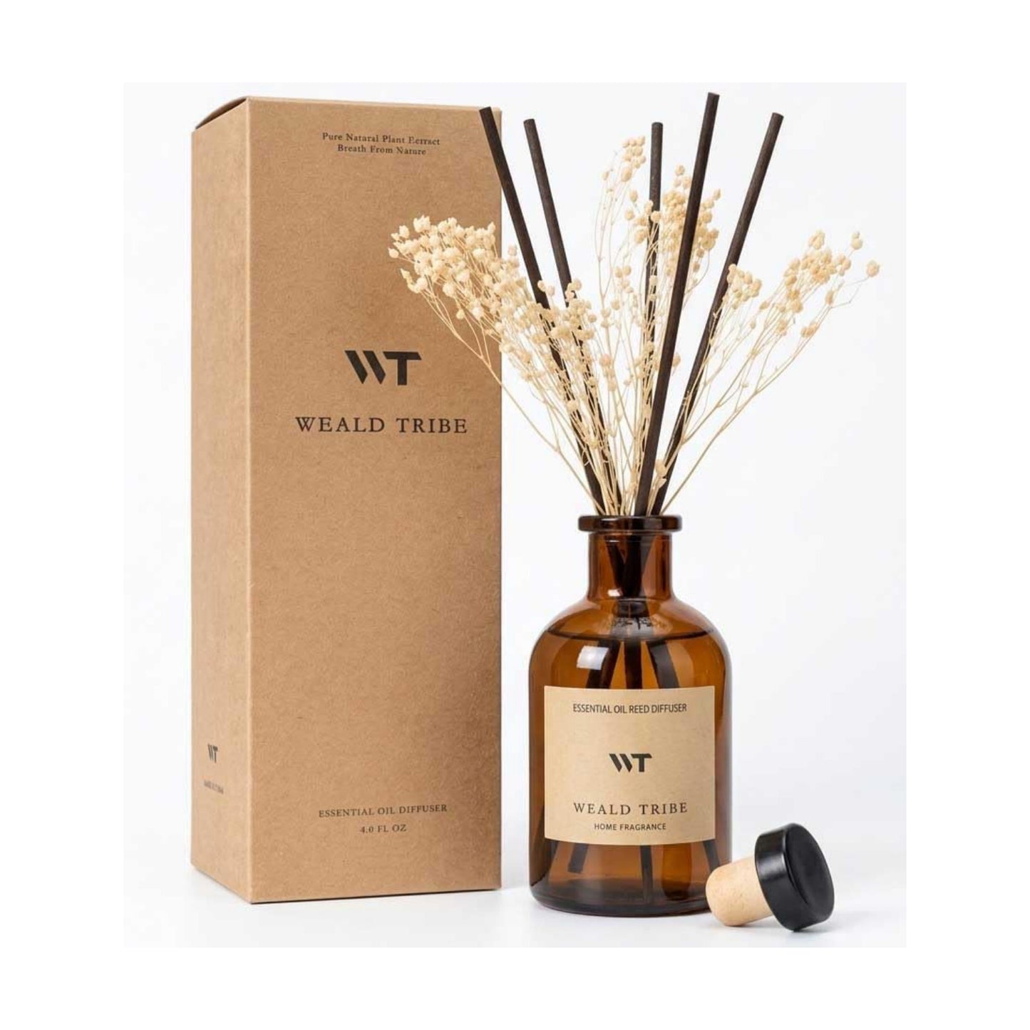 WEALD TRIBE Reed Diffuser Set for Bathroom Air Fresheners, Oil Diffuser Sticks | White Jasmine Scent 4.0 fl oz Home