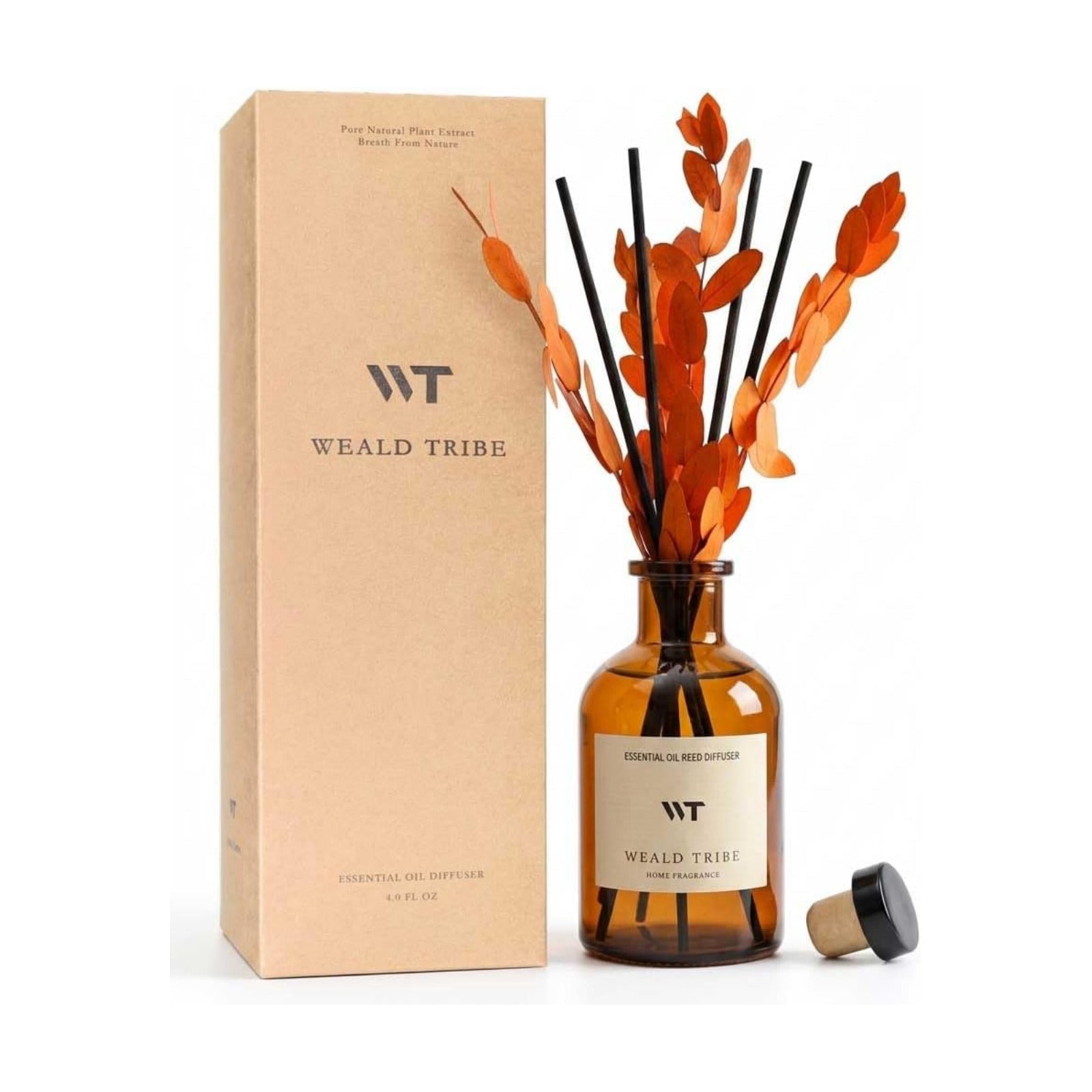 WEALD TRIBE Reed Diffuser Set for Bathroom Air Fresheners, Oil Diffuser Sticks | Sandalwood & Ebony Scent 4.0 fl oz