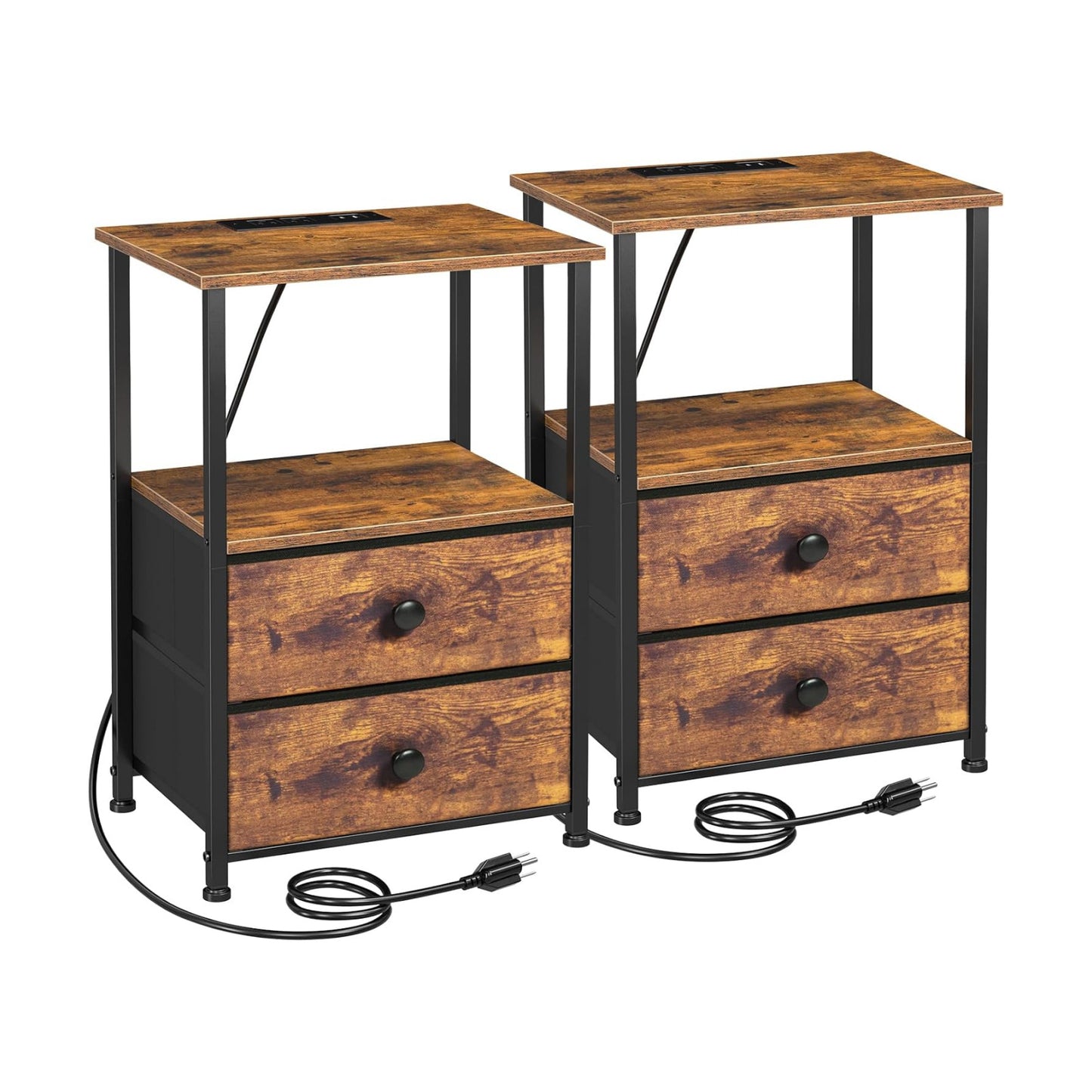 LOAKEKEL Nightstands Set of 2, Night Stand with Charging Station