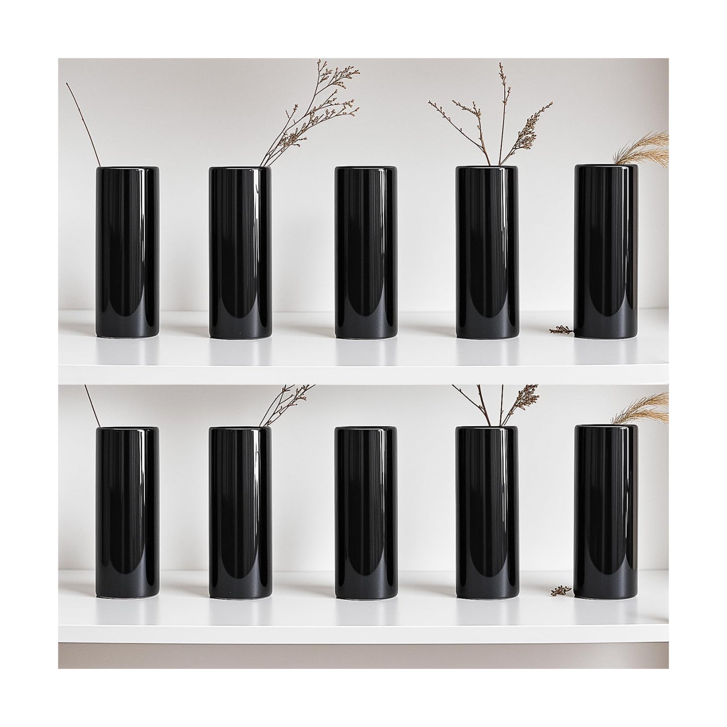 Modern Black Ceramic Vase / Black - Style 3 / Set of 10
