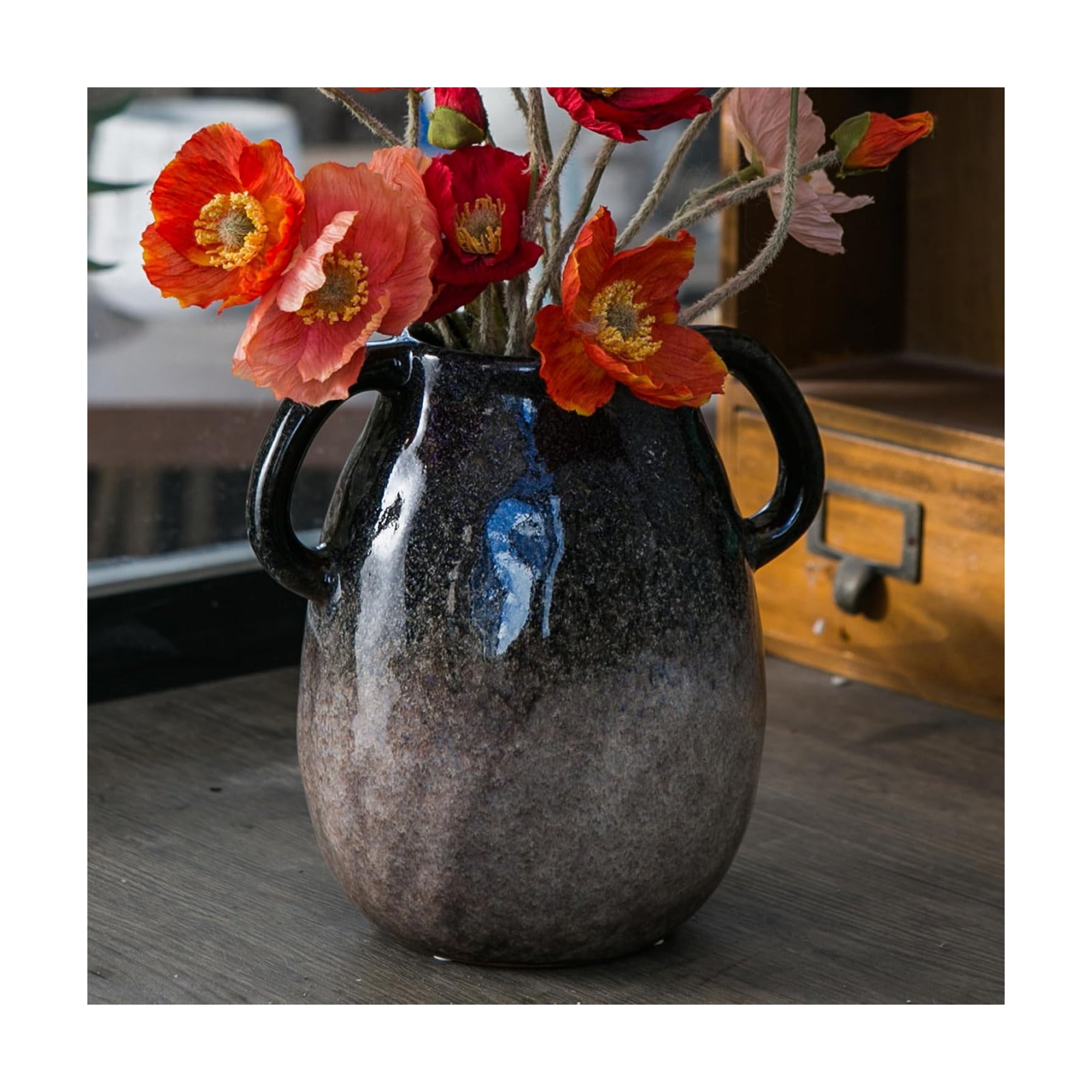 Blue Gradient Ceramic Vase / Double Handle - Blue Gradient