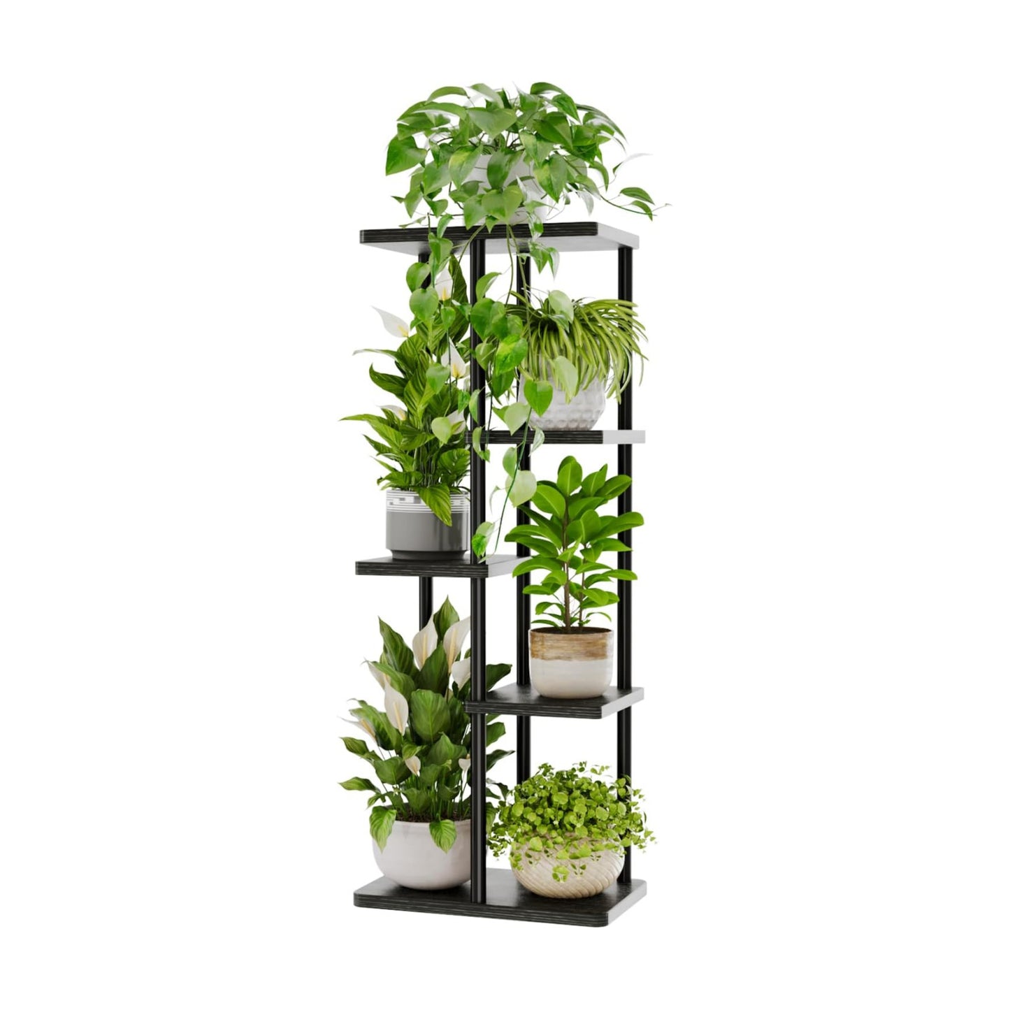 Bamworld Plant Stand 5 Tier Corner Metal Shelf Black | Tiered shelf organizes multiple plants in living rooms