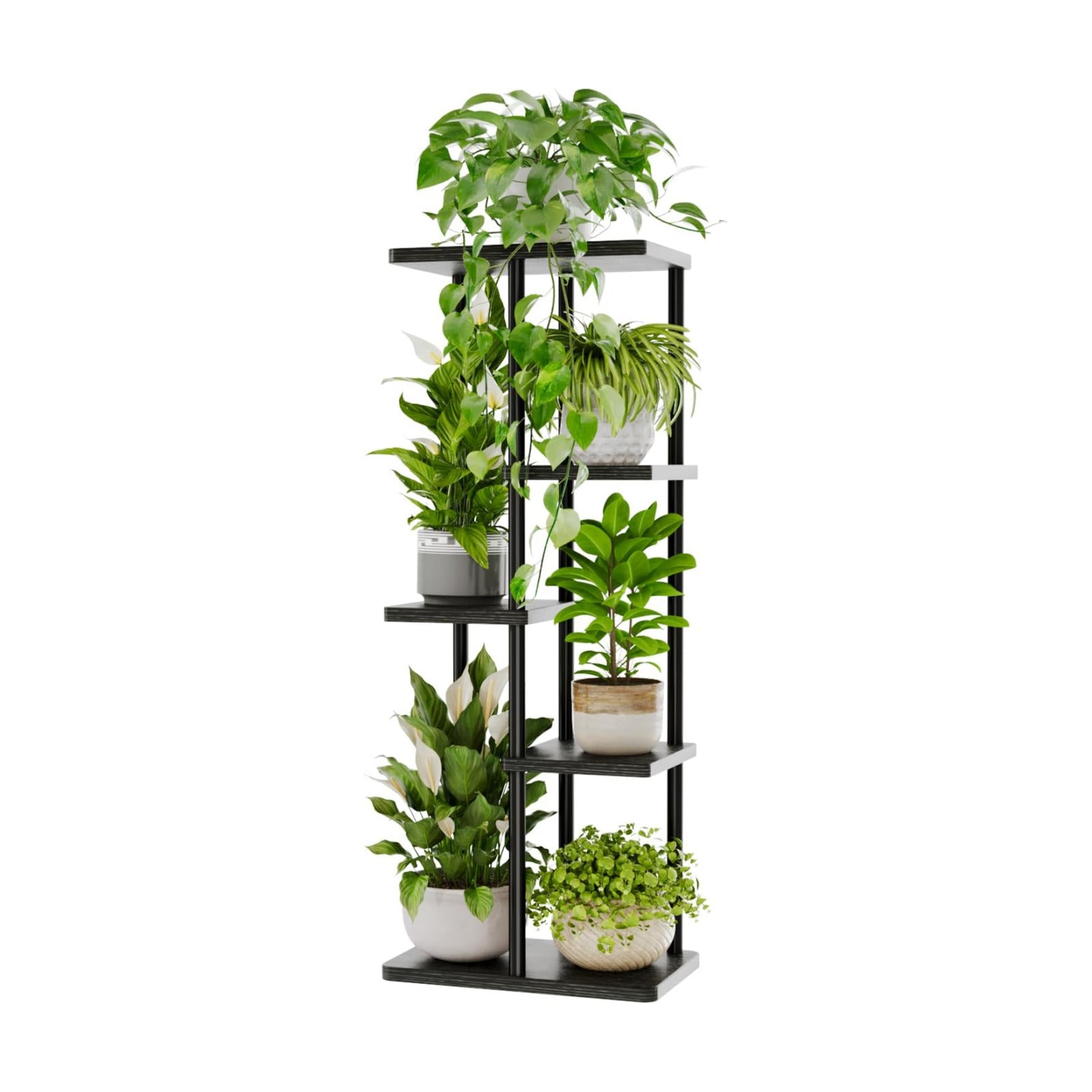 Bamworld Plant Stand 5 Tier Corner Metal Shelf Black | Tiered shelf organizes multiple plants in living rooms