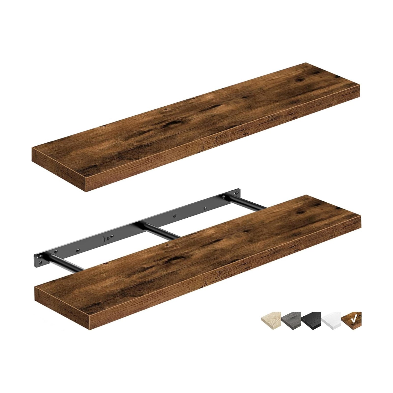QEEIG Long Floating Shelves for Wall (Brown, Set of 2, 31.5")