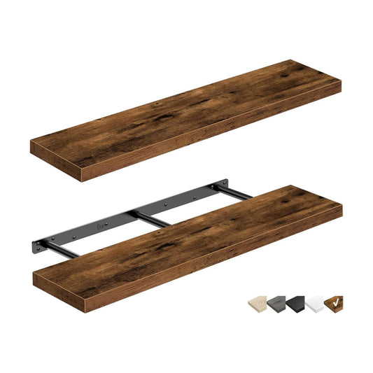 QEEIG Long Floating Shelves for Wall (Brown, Set of 2, 31.5")