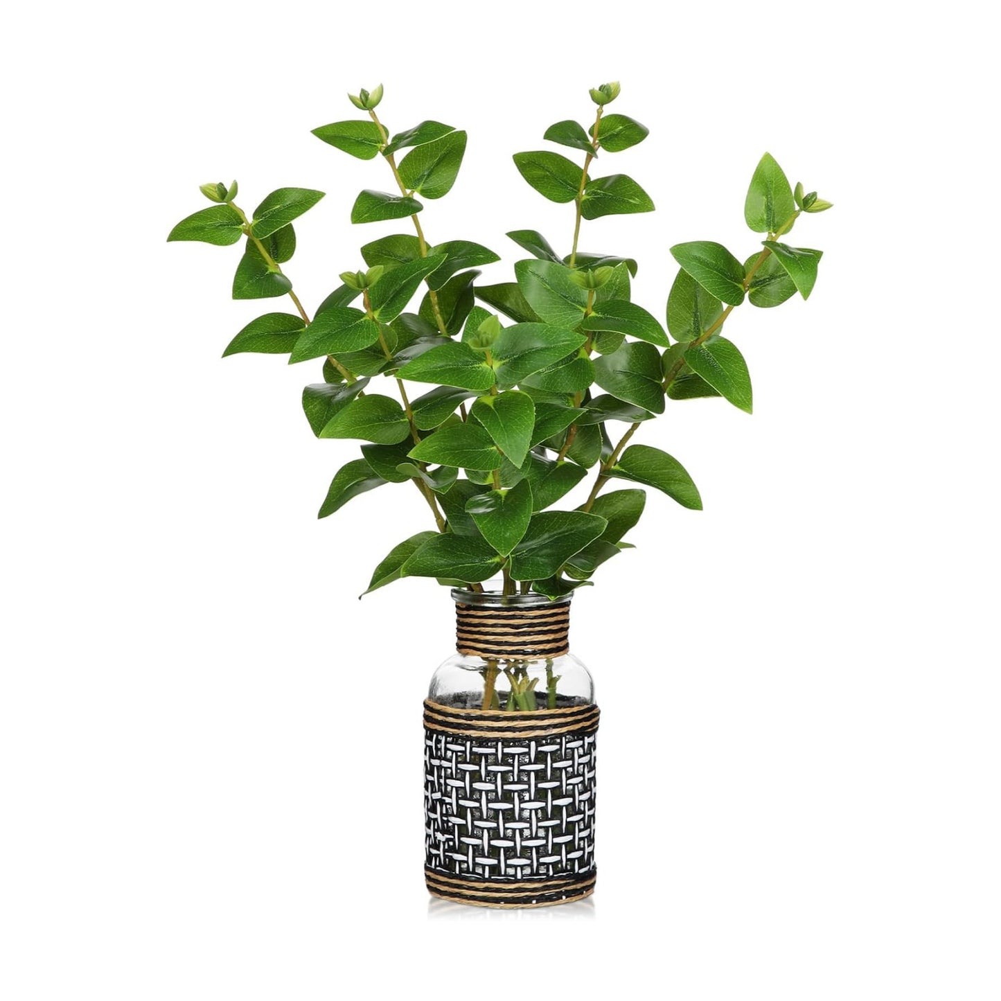 Artificial Eucalyptus Stems in Glass Vase / 13.4" Vase