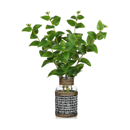 Artificial Eucalyptus Stems in Glass Vase / 13.4" Vase