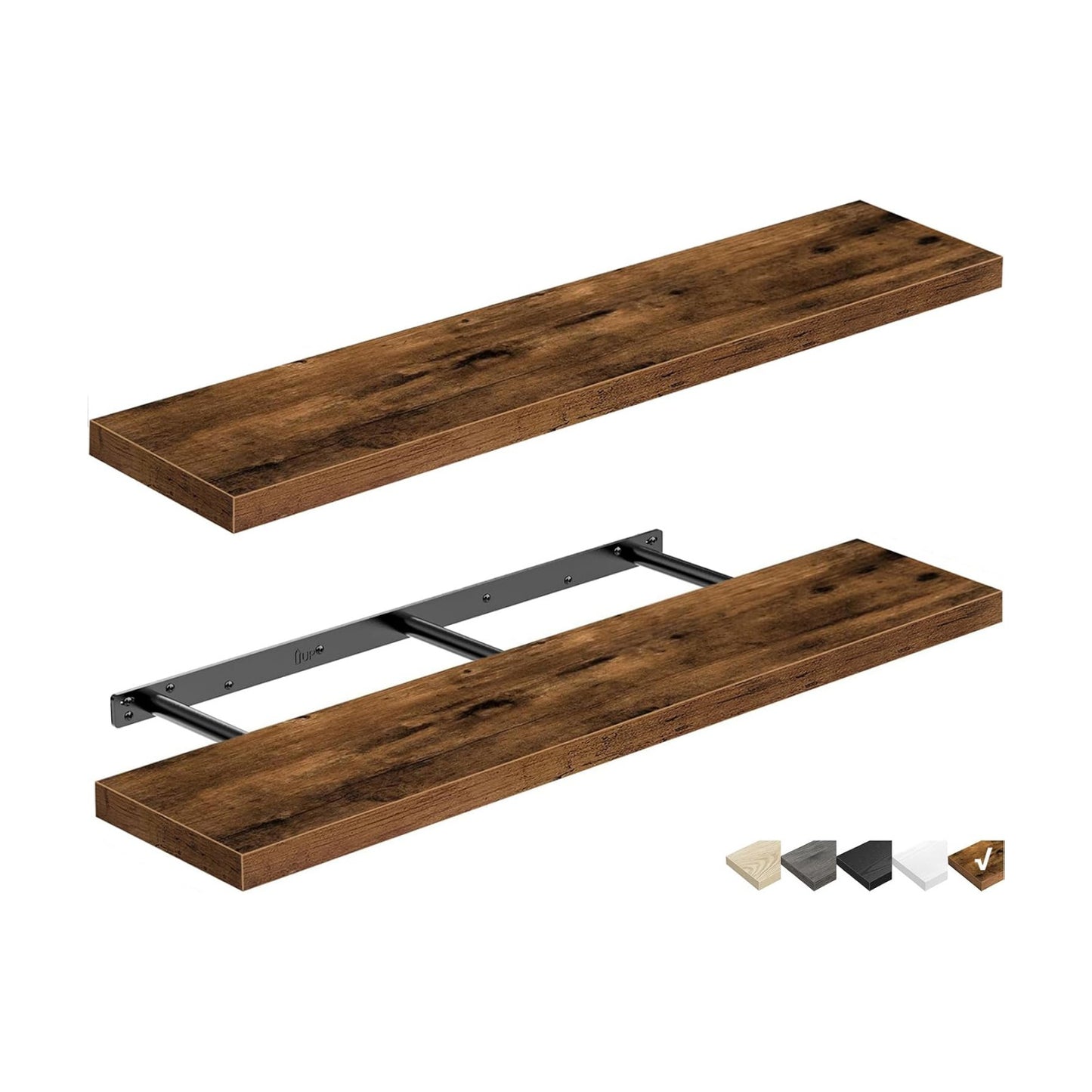 QEEIG Long Floating Shelves for Wall (Brown, Set of 2, 39.4")