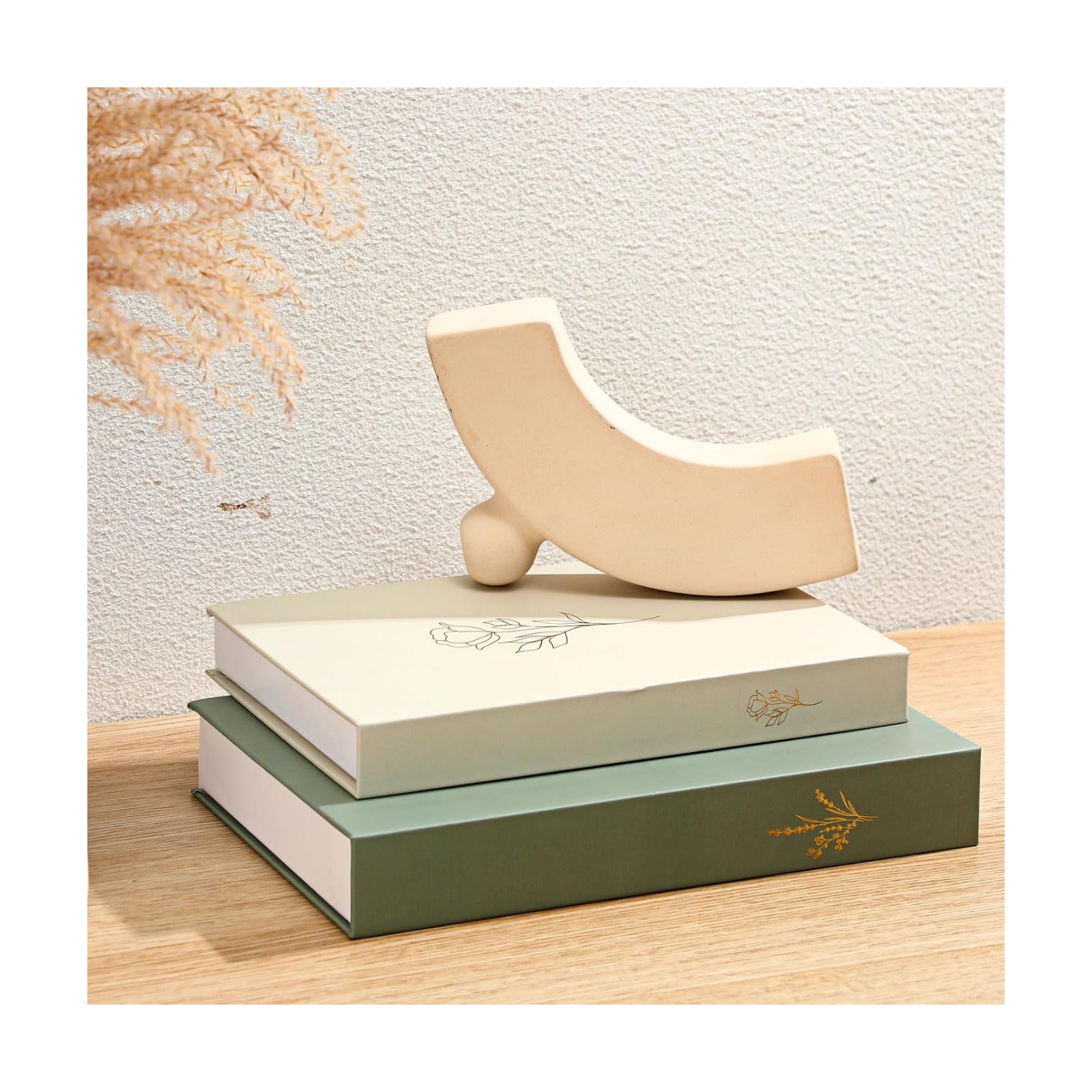 Faux Books Stacked for Decoration / Sage Green,beige / Set of 2