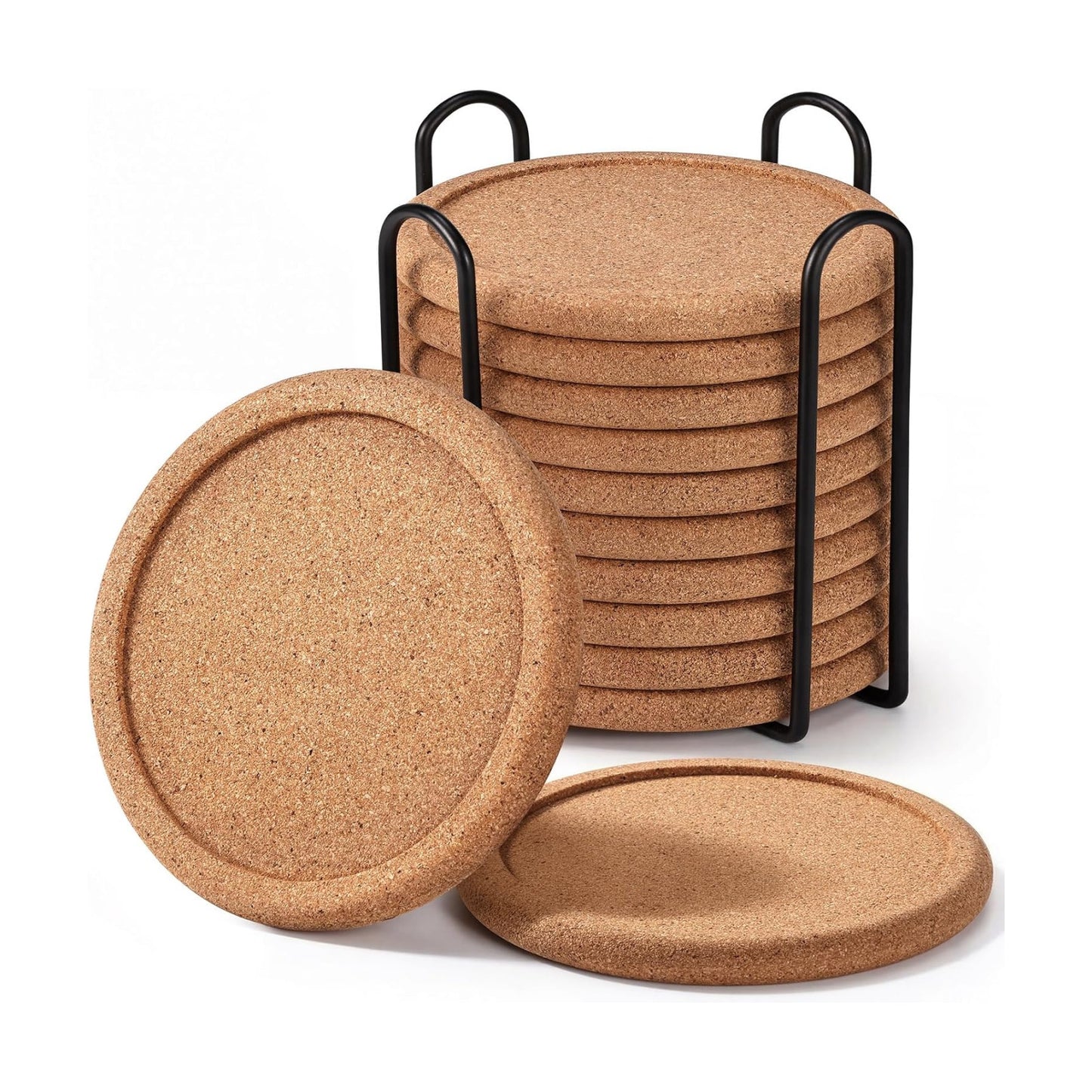 Metal Holder / Cork Coasters for Drinks / with Holder / Set of 12