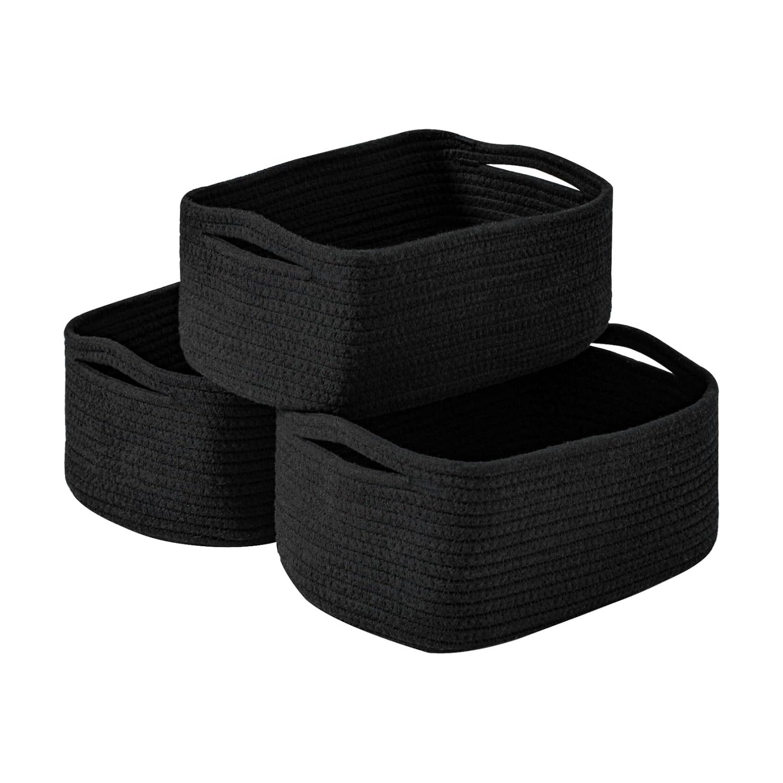 Small Woven Cotton Rope Basket for Storage / 13 x 8.5 x 5.1 / Black