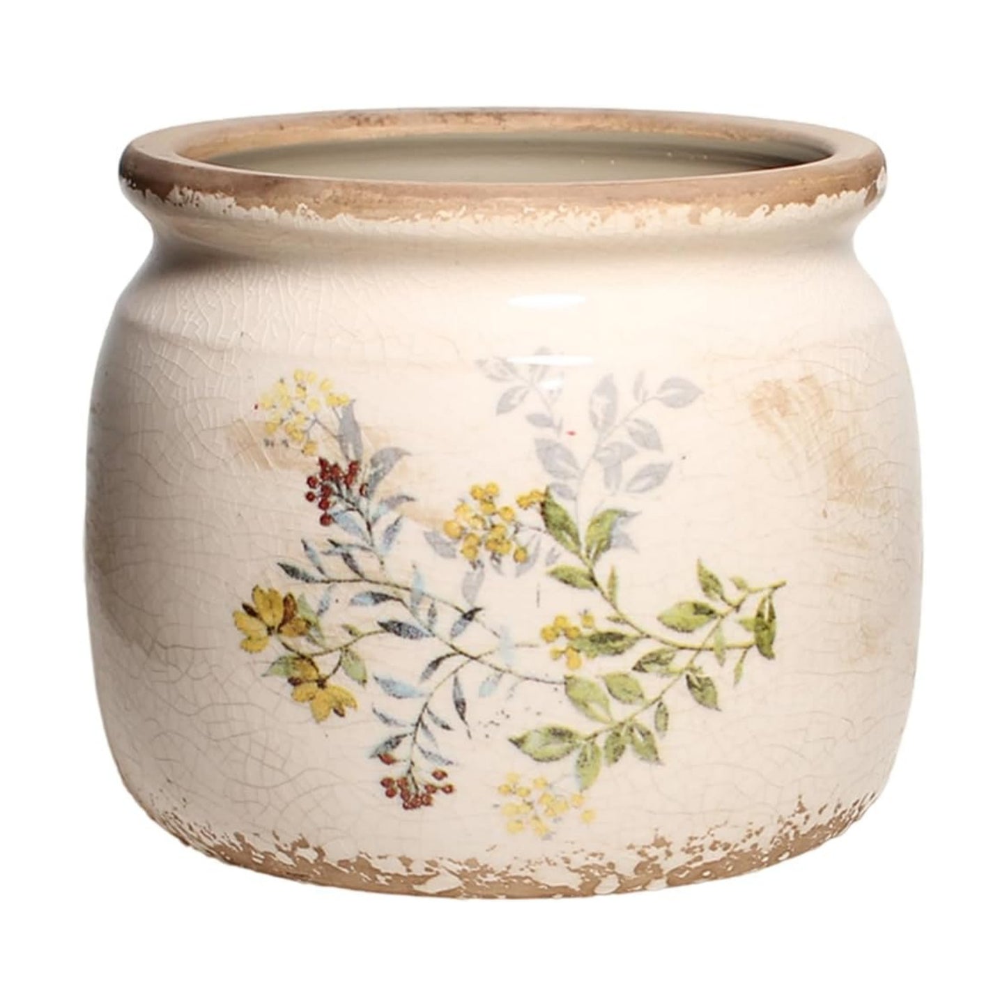 Cottage Rustic Clay Ceramic Tabletop Flower Pots / Yellow Sage