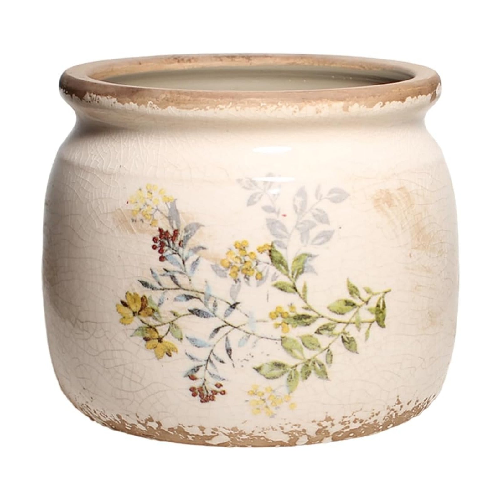 Cottage Rustic Clay Ceramic Tabletop Flower Pots / Yellow Sage