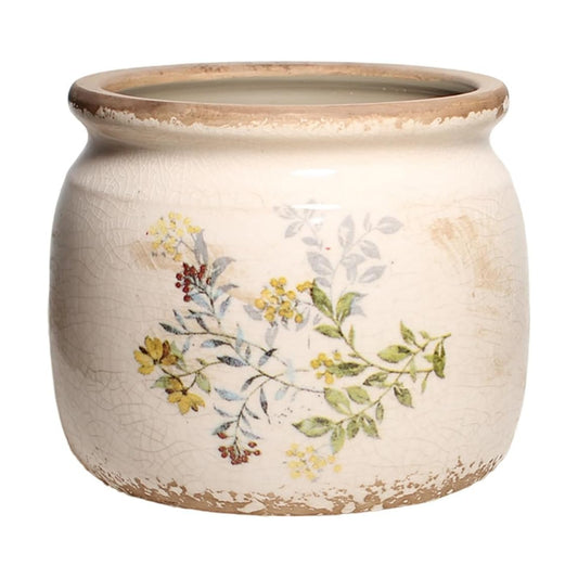 Cottage Rustic Clay Ceramic Tabletop Flower Pots / Yellow Sage