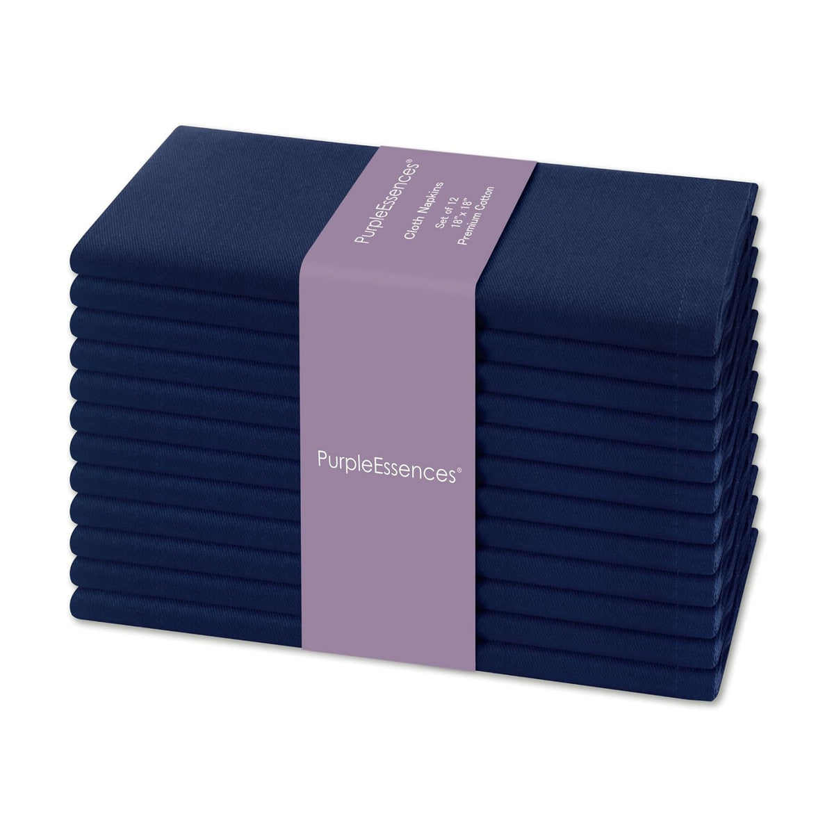 PurpleEssences Cloth Dinner Napkins 18x18 in Set of 12 - Navy Blue