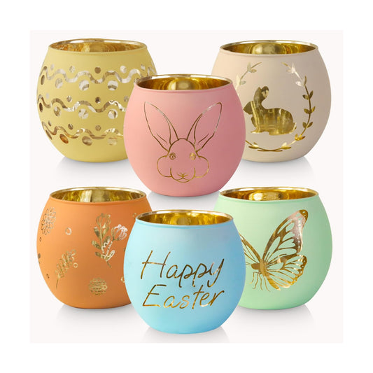 SHMILMH Easter Table Decorations 6PCS Glass Votive Tealight Candle Holders, Indoor Centerpiece Decorations, Women Adult Easter Gifts