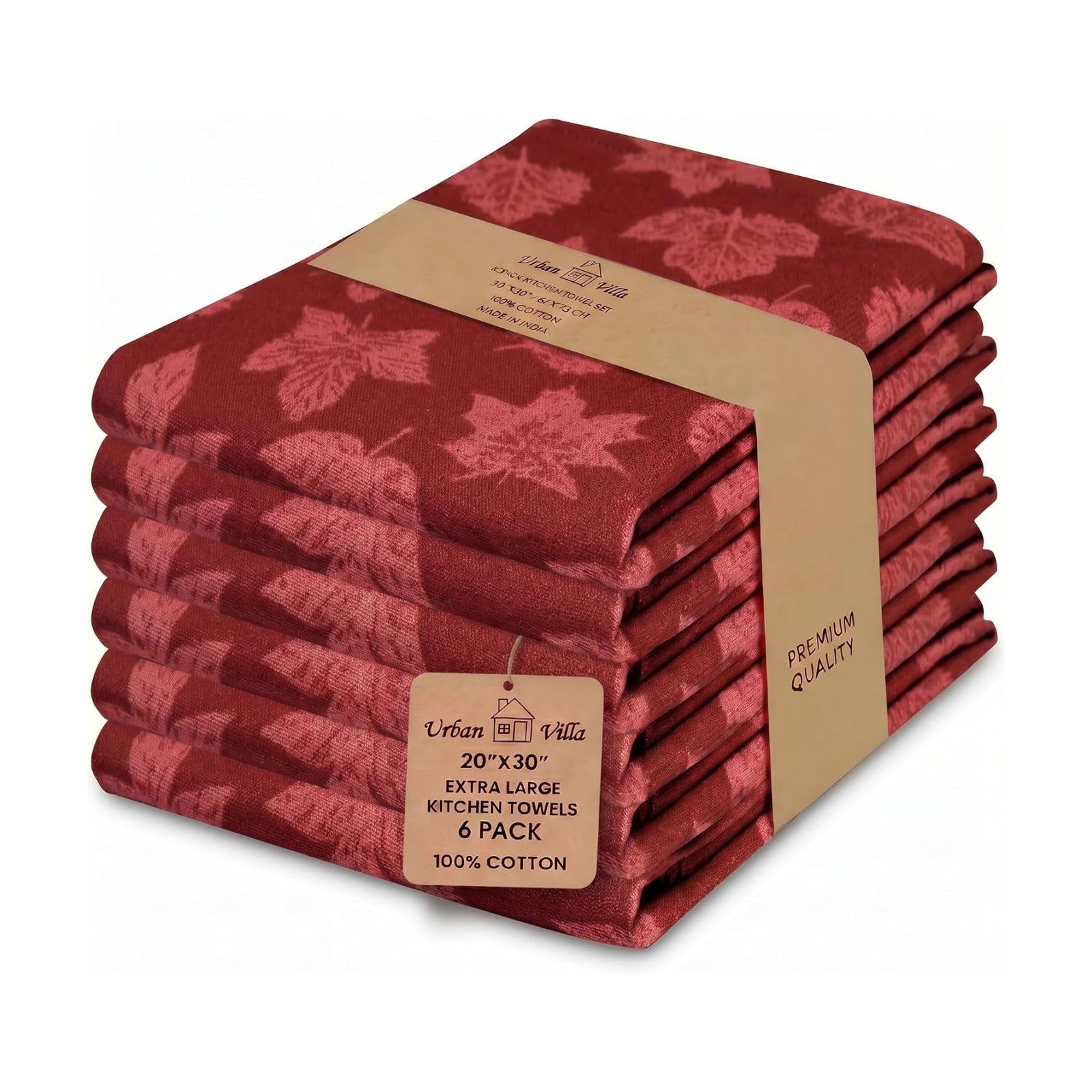 Urban Villa KitchenTowels Cotton DishTowels 20”x30”(Set of 6) Harvest Leaf