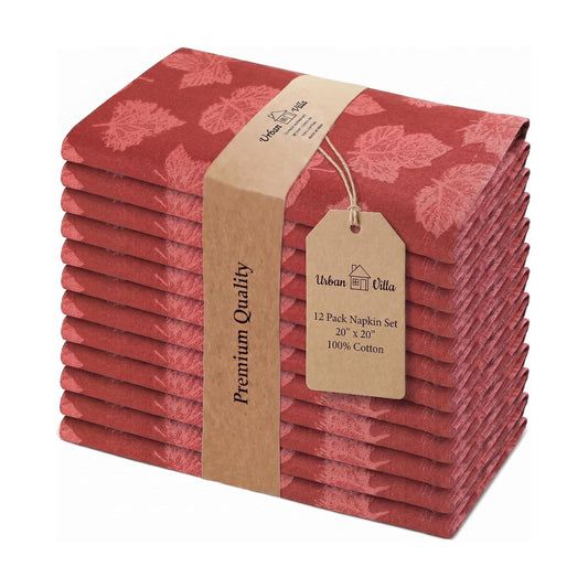 Urban Villa Cloth Napkins Cotton 20x20 (Set of 12) Brown Leaf Print
