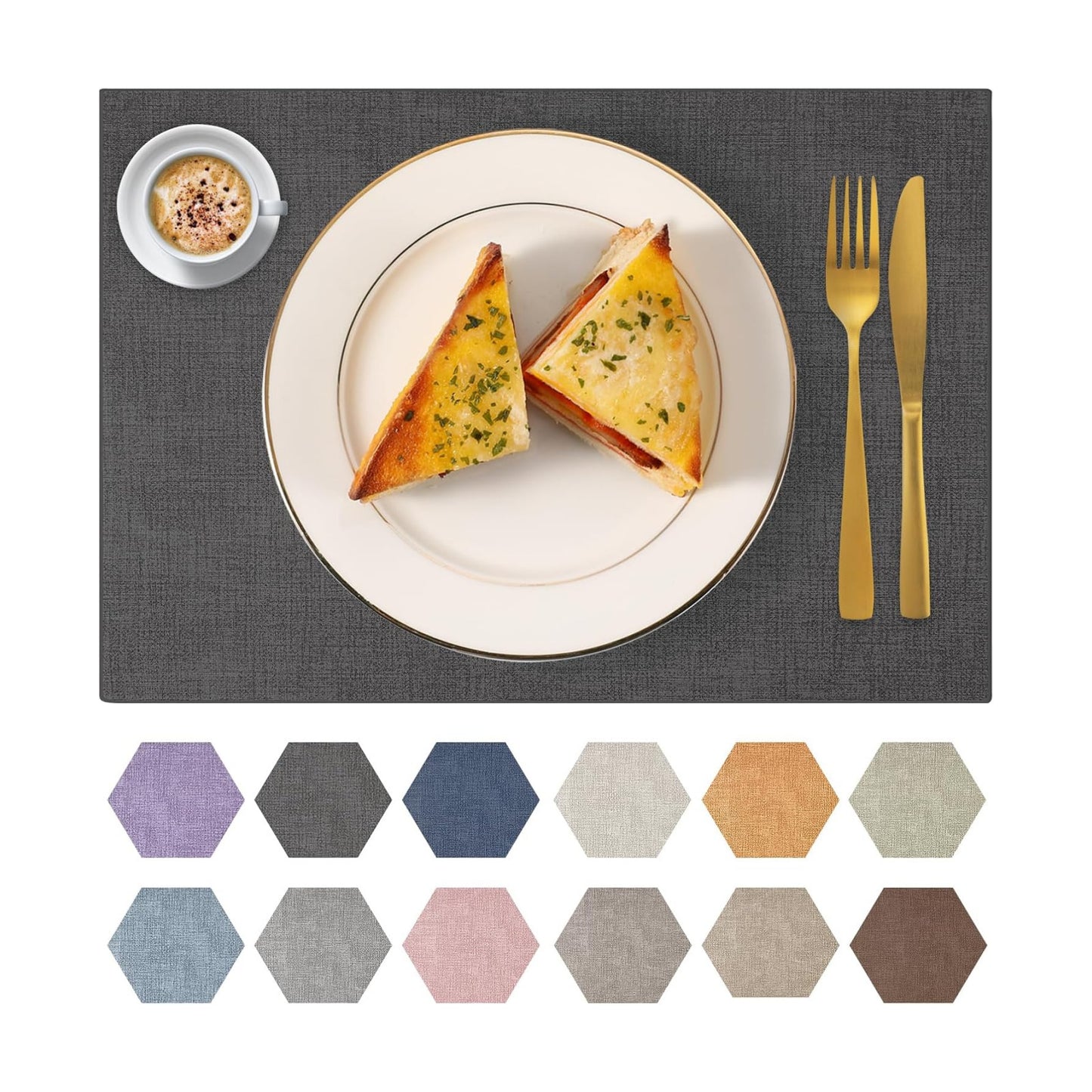 Faux Leather Placemats Set of 8 Washable PU Table mats for Kitchen Table - Heat Resistant, Waterproof, Easy Clean, Anti
