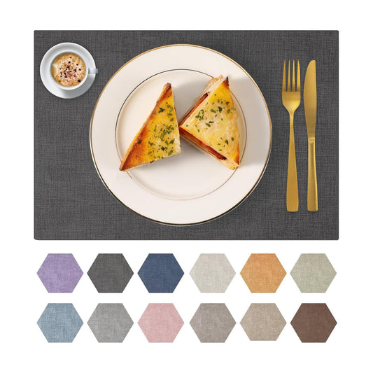Faux Leather Placemats Set of 8 Washable PU Table mats for Kitchen Table - Heat Resistant, Waterproof, Easy Clean, Anti