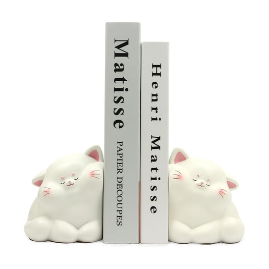 Cat Bookends / Resin Bookends Non-Slip Cat Bookshelf Desktop Decoration / White
