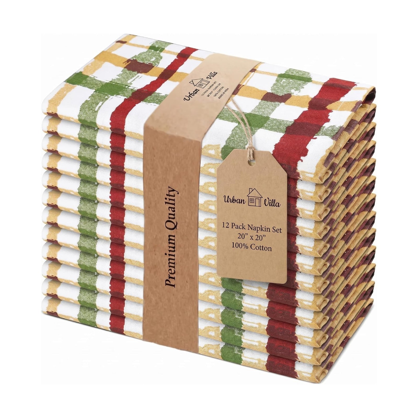 Urban Villa Cloth Napkins Cotton 20x20 (Set of 12) Check Print