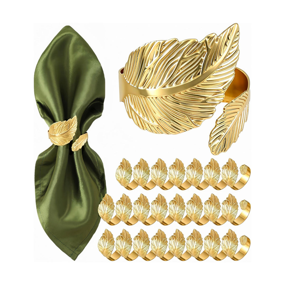 Gold Napkin Rings Set of 24, Solid Metal Laurel Leaf Table Decor