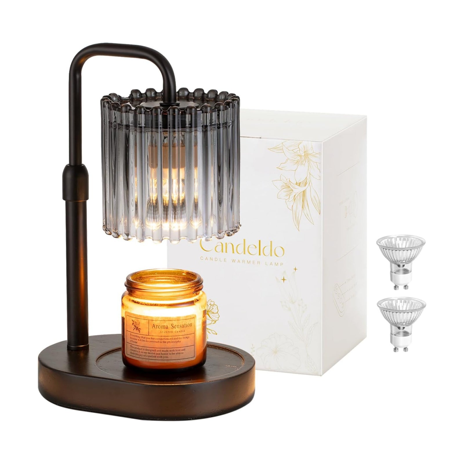 Candle Warmer Lamp with Timer: Black Wax Melt Warmer | Height Adjustable, Dimmable, with 2 Bulbs, Modern Farmhouse