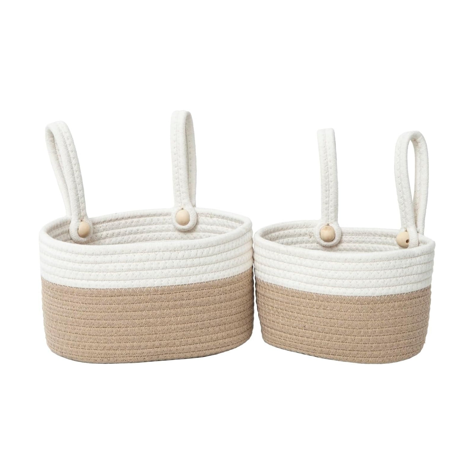 Cotton Hanging Basket for Organizing Hanging Wall Basket / Khaki White / Set of 2