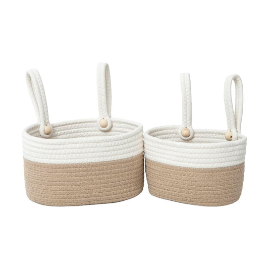 Cotton Hanging Basket for Organizing Hanging Wall Basket / Khaki White / Set of 2