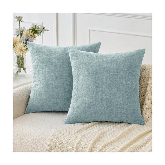 MIULEE Soft Chenille Throw Pillow Covers Light Blue 18x18 Inch Pack of 2