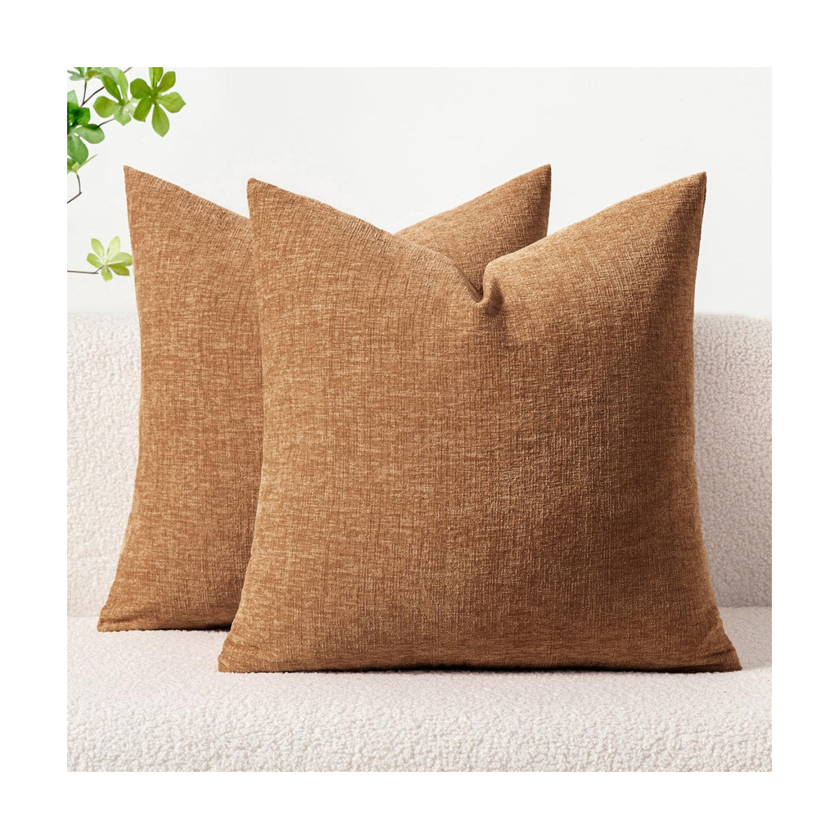 MIULEE Soft Chenille Throw Pillow Covers Brown 20x20 Inch Pack of 2
