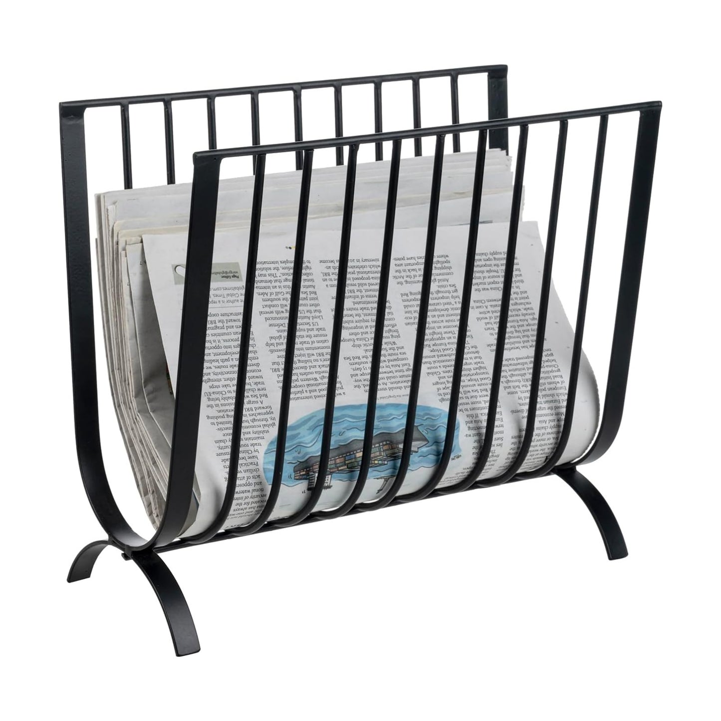 MyGift Matte Black Metal Magazine Rack, Deluxe Mid Century Wire Magazine Rack, Tabletop or Floor Standing Sling Basket