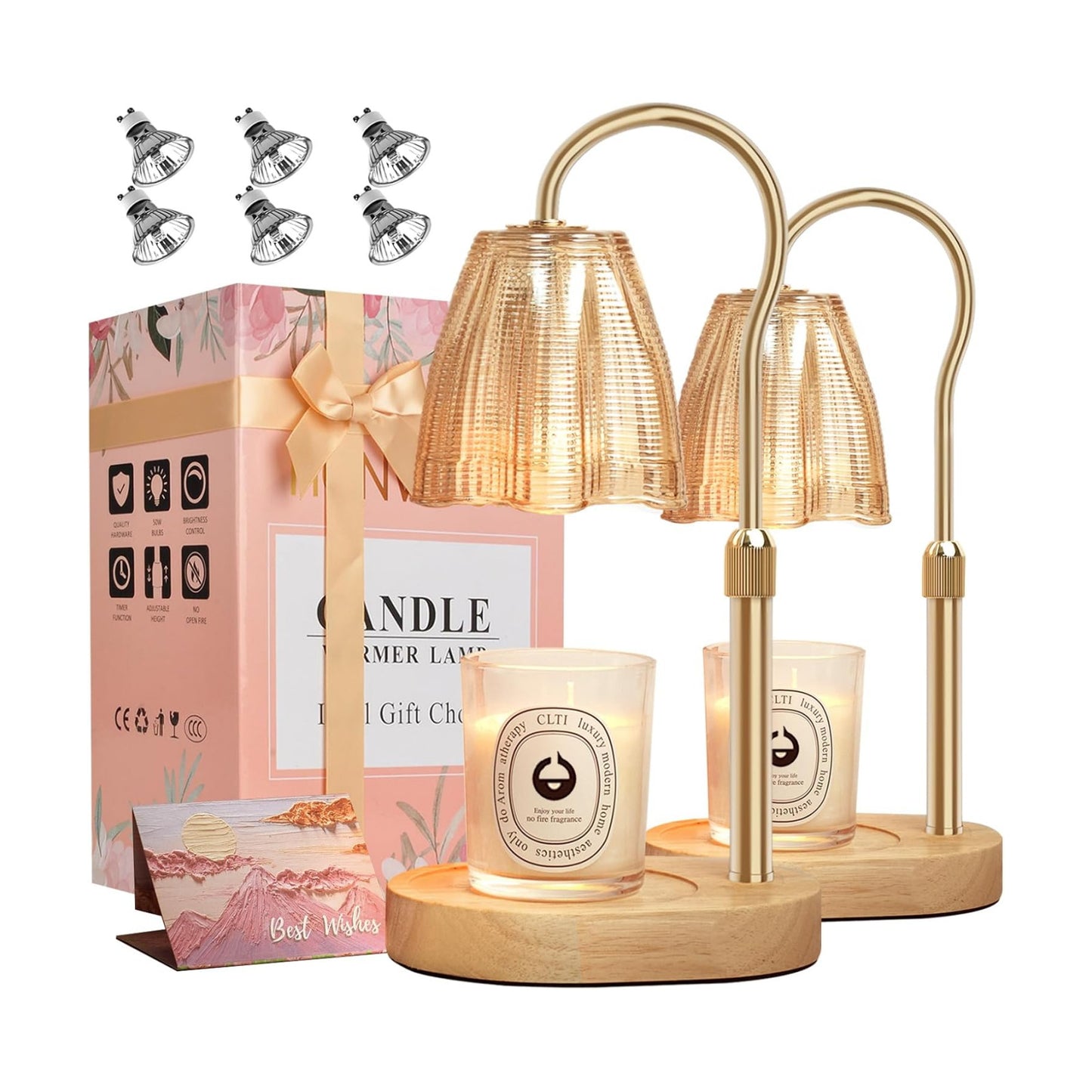 Candle Warmer Lamp with Timer & Dimmer, Candle Warmer Height Adjustable, Fits All Jar Scented Candles, Candle Lamp with
