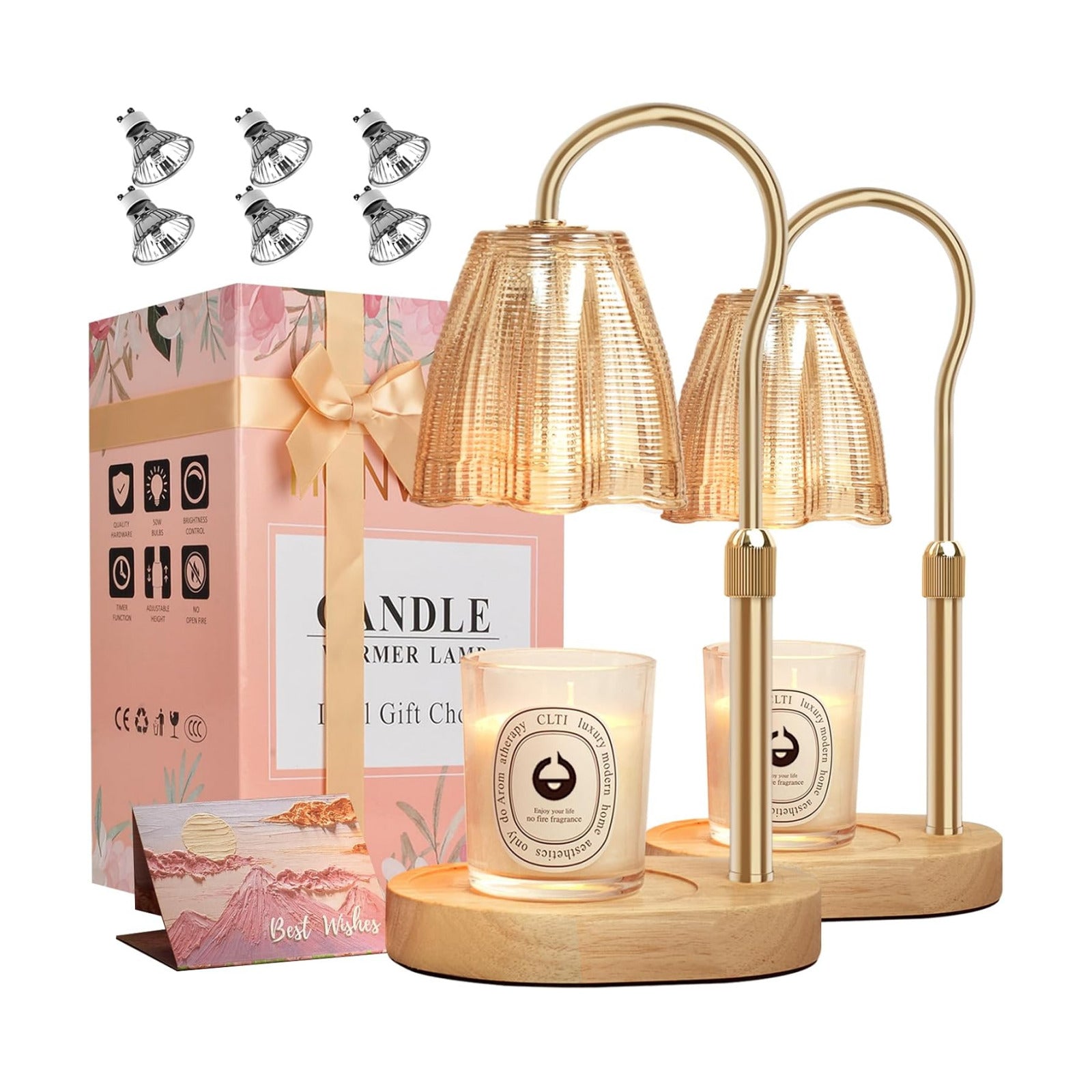 Candle Warmer Lamp with Timer & Dimmer, Candle Warmer Height Adjustable, Fits All Jar Scented Candles, Candle Lamp with