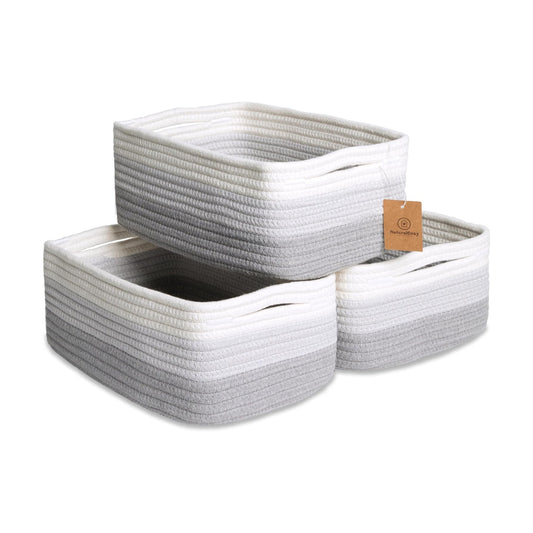 Cotton Rope Woven Small Baskets for Organizing / 3-tone Gray / 11.8 x 8 x 4.5 / Set of 3