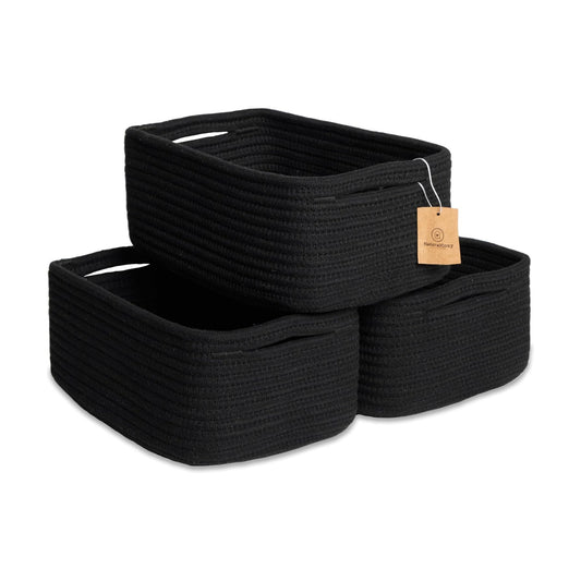Cotton Rope Woven Small Baskets for Organizing / Black / 11.8 x 8 x 4.5 / Set of 3