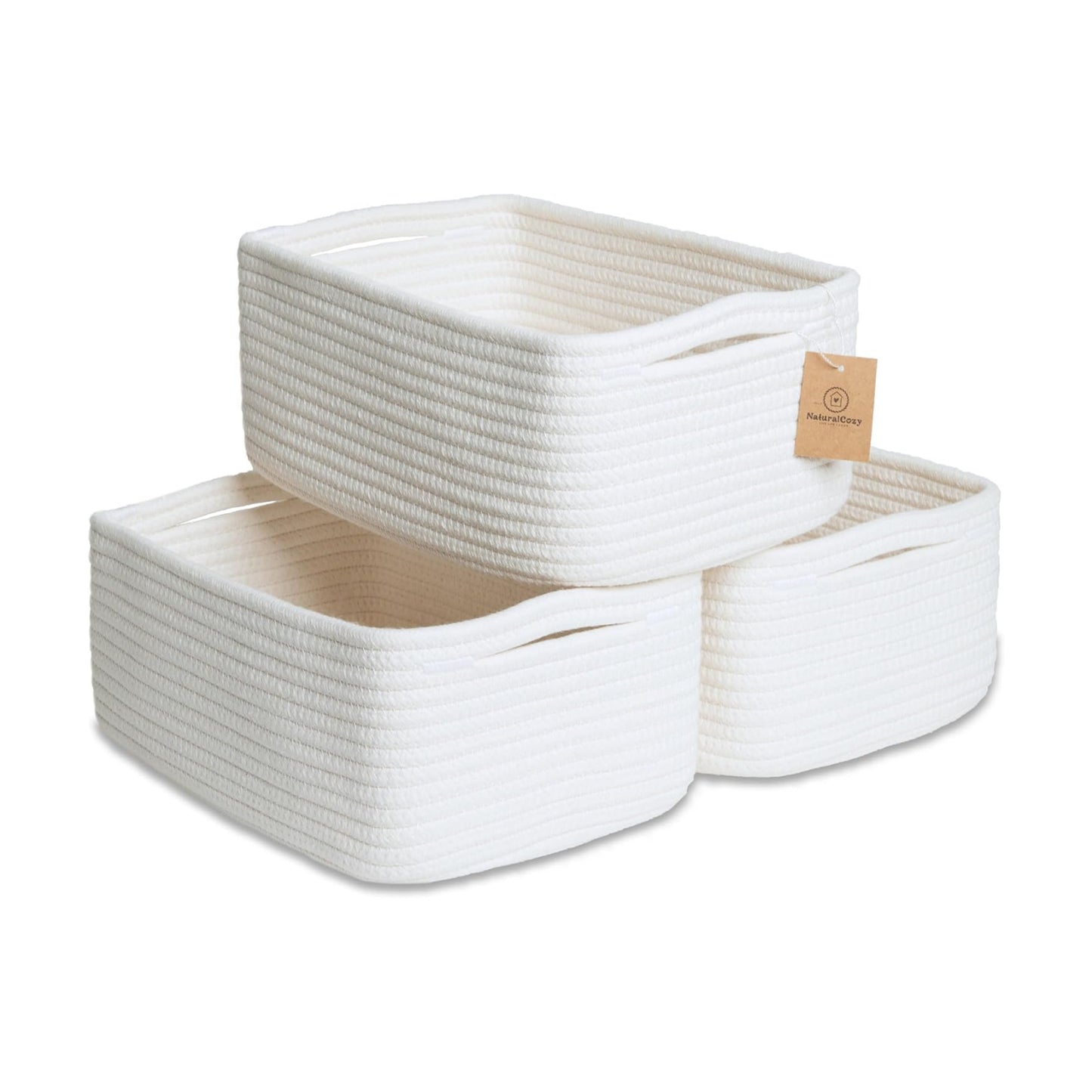 Cotton Rope Woven Small Baskets for Organizing / Off White / 11.8 x 8 x 4.5 / Set of 3