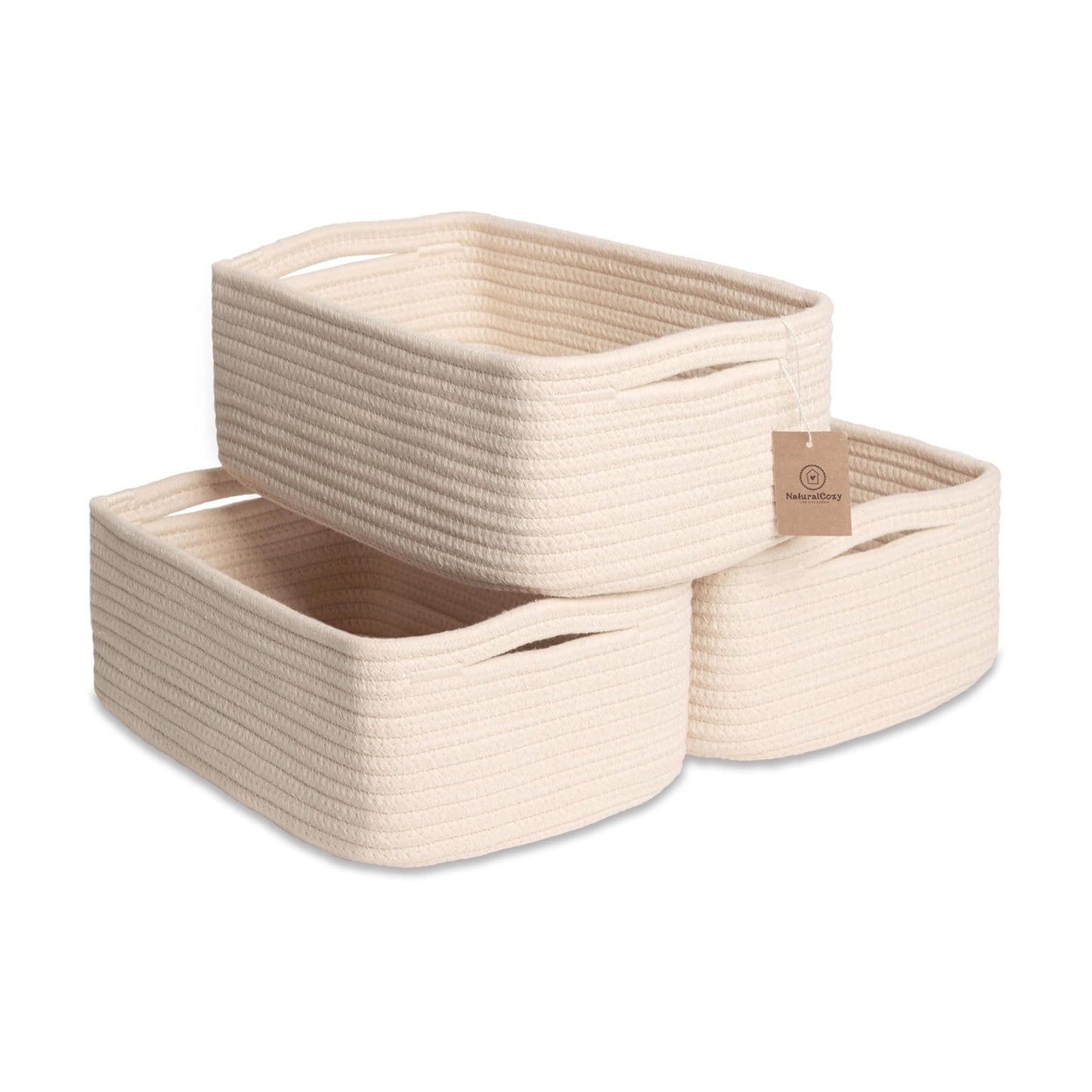 Cotton Rope Woven Small Baskets for Organizing / Beige / 11.8 x 8 x 4.5 / Set of 3